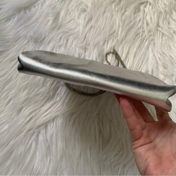 Vintage HL USA Satin Handbag Set Coin Purse Mirror Silver Convertible Chain VTG - Picture 4 of 16